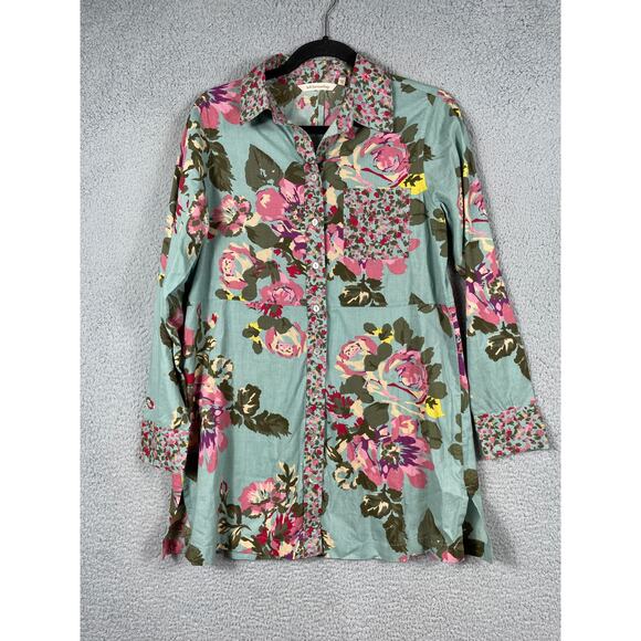 Soft Surroundings Scattered Roses Tunic Top Size S Floral Print Button Up Shirt - Picture 1 of 12